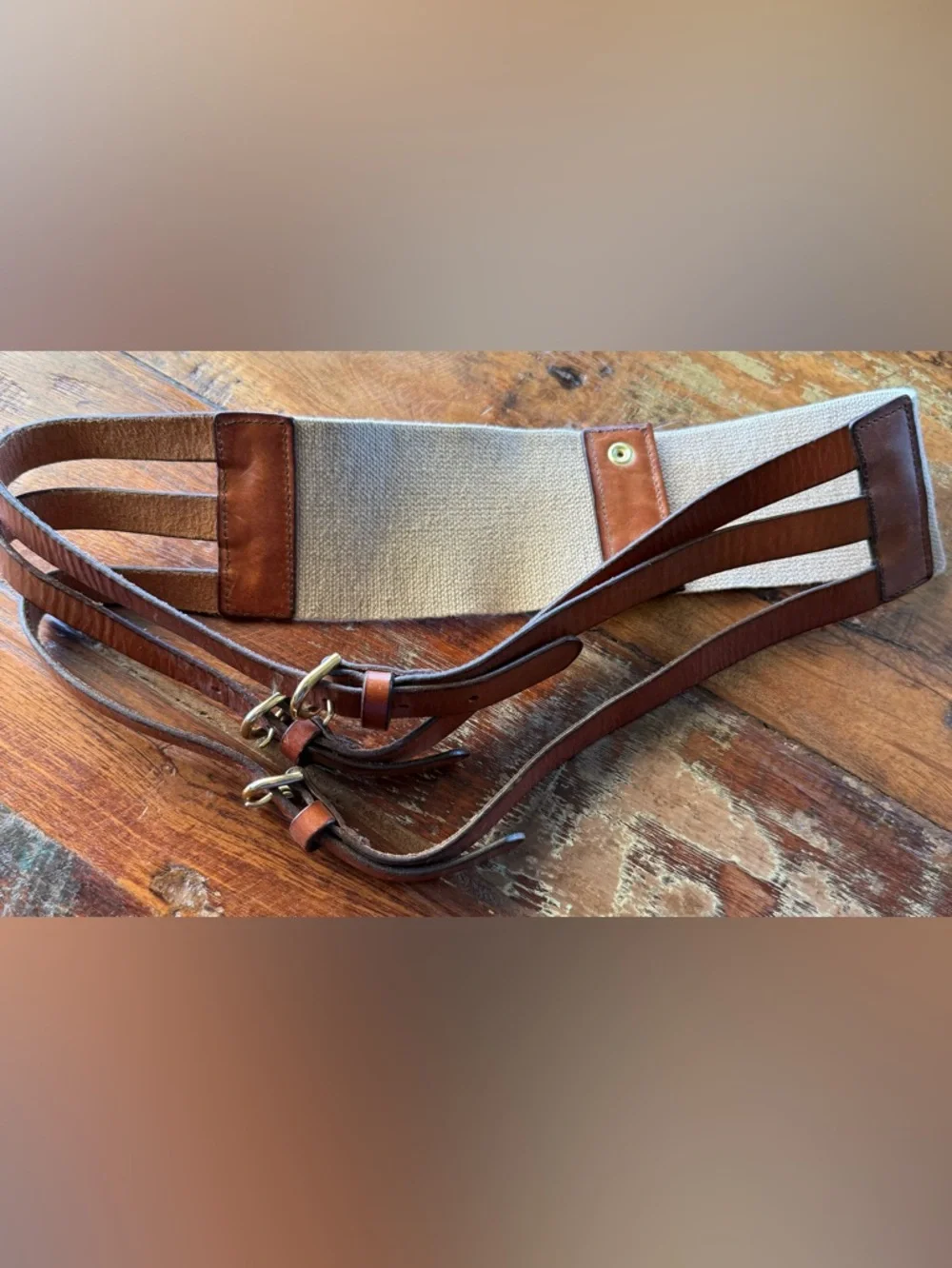 J.Crew Leather Corset Belt Brown Wide Waist Cinch Statement Boho L Vintage - Picture 7 of 16